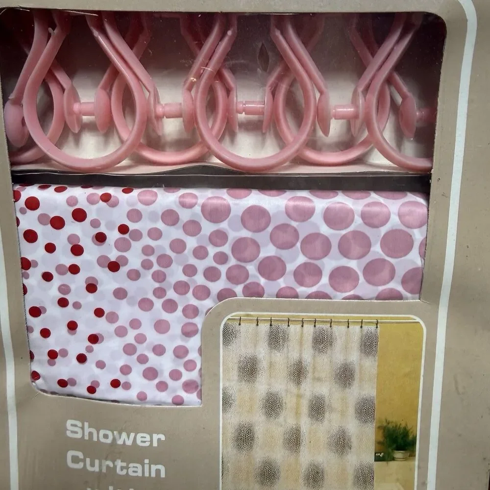 Vintage Shower Curtain Red Pink Dots On White Prop Abstract Print W Hook NOS